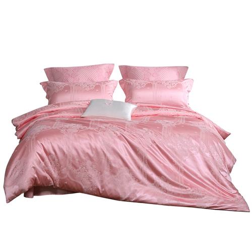 水星家纺欧式婚庆被罩大提花四件套粉色纯棉床单被套床上用品1.8m